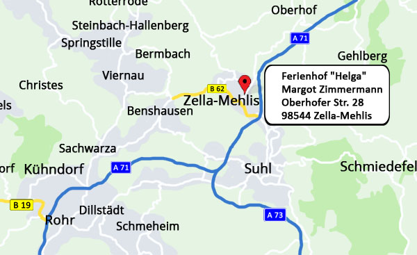 Anfahrt Ferienhof Helga in Zella-Mehlis